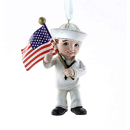 United States Navy Military Kid with US Flag Christmas Ornament NA2143 New USN