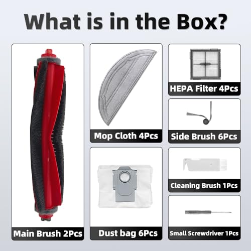 Image of 24Pcs Q10 S5+ Accessories Kit Replacement Compatible with Roborock Q10 S5+ /Q10 S5 /Q10 x5 /Q10 x5+ Robot Vacuum,2 Main Brush,4 Mop Cloth Pads,6 Side Brushes,4 HEPA Filters,6 Dust Bag,1 Cleaning Tool