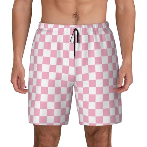 Pink Pastel Checkered Funny Men's Swim Trunks Board Shorts Quick Dry-