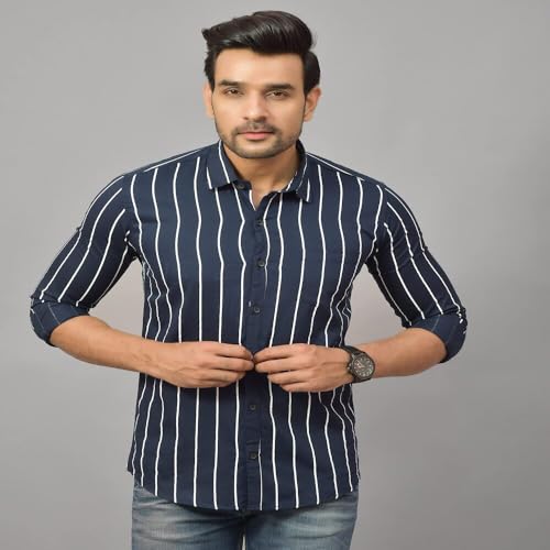 Image of Regular Fit Striped Lining Cotton Full Sleeve Casual Shirts for Men /Long Sleeves Cotton Striped, Cotton Shirt Crafted with Regular Sleeve, Comfort Fit & High-Performance for Everyday Wear