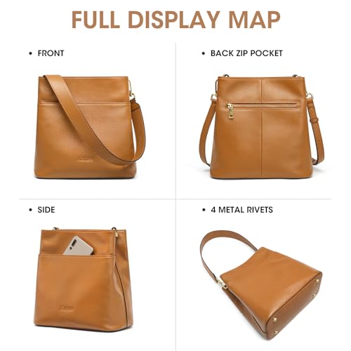 Image of Kattee Leather Handbags for Women 2026, Soft Shoulder Tote Crossbody Purses Bucket Bags with 2 Detachable Straps