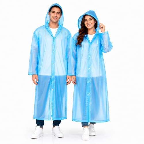 Image of MIKANIX Waterproof Hooded Raincoat for Men & Women | Full Length Reusable PVC Rain Wear | Lightweight Windproof Rain Jacket with Front Button Closure (Pack of 1)