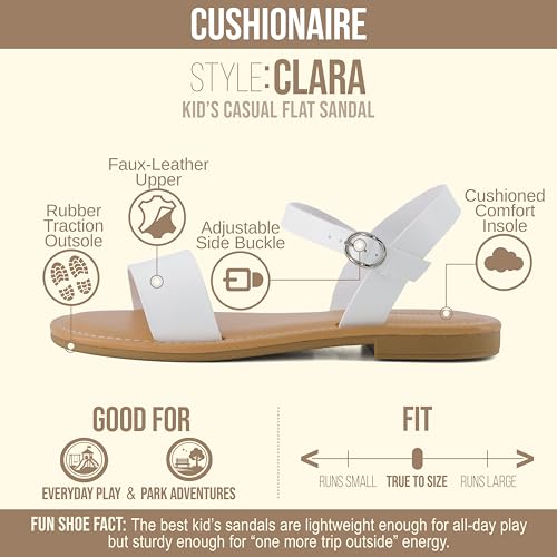 Image of CUSHIONAIRE Clara Casual Flat Girls Sandals, Adjustable Buckle Ankle Strap with Lightweight Cushioned Comfort Kids Sandals