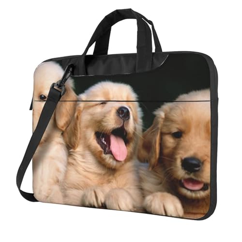 Bolsa para laptop de Golden Retriever con estampado de cachorros y correa de hombro ajustable