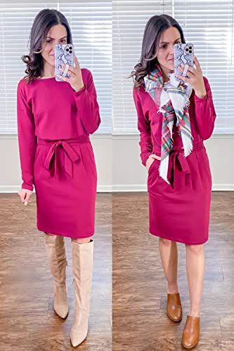 Image of PRETTYGARDEN Women's Fall Long Sleeve Bodycon Party Dress | Tie Waist, Fitted Pencil Dresses, Pockets, Spring Elegant Teacher Outfits for Work Office, Wedding, Holiday, Date Night