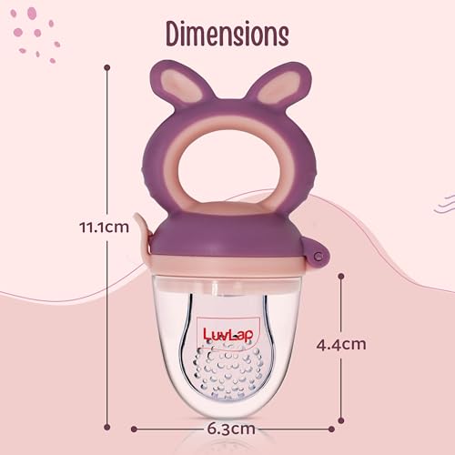 Image of LuvLap Silicone Food /Fruit Nibbler with Extra Mesh, Soft Pacifier /Feeder, Teether for Baby, Infant, Bunny Violet & Pink (Pack of 4)
