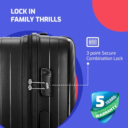 Image of VIP Quad Active 3 Pc Set Cabin 55 Cm (Small) Check-in 66 Cm (Medium) 75 Cm (Large) 8 Spinner Wheels Trolley Bags for Travel,Hard Case Lightweight Bag & Combination Lock,Suitcase for Travel (Black)