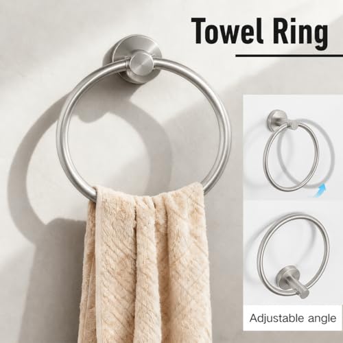 Regbogen Silver 5 Pieces Bathroom Hardware Set, 16 Inch Bathroom Towel Holder, Wall-Mounted Towel Bar, Towel Racks for Bathroom, Robe Towel Hooks, Toilet Paper Holder by RegBogen - Image 4