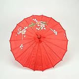  ALMACENES CASA ANGEL Paraguas SOMBRILLAS Chinas DE Tela Y Madera EN Colores Lisos con DECORACIÓN DE Flores DE 60 cm (1, Rojo)