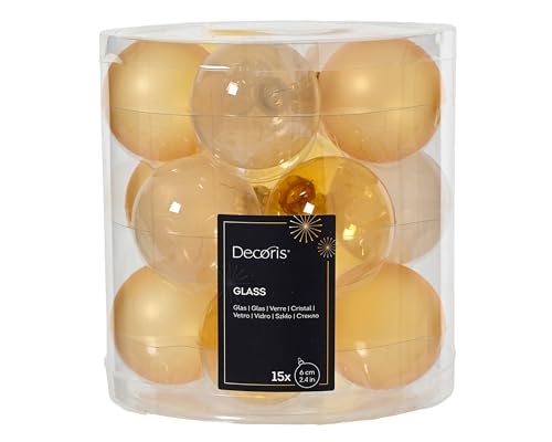 Kaemingk Weihnachtskugeln Glas 6cm 15 Stück - matt & glänzend & transparent - Christbaumkugeln Weihnachtsbaumkugeln für Weihnachten - Christbaumschmuck & Weihnachtsbaumschmuck - Gold Mix transparent