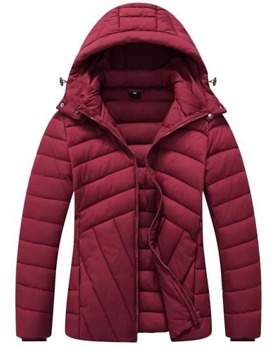 Women's Quilted Down Coat with Detachable Hood