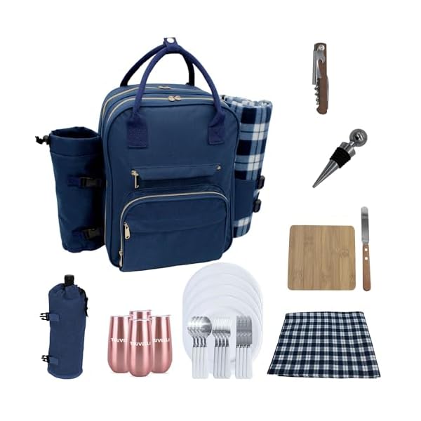 Truvelli-Picnic-Backpack-for-Adventures-Blue-12-in-1-Insulated-Picnic-Backpack-for-4-Great-Alternative-to-a-Bulky-Picnic-Basket-Set-Romantic-Picnic-Set-for-4-Picnic-Basket-for-4-Picnic-Bag Truvelli Picnic Backpack for Adventures, Blue 12-in-1 Insulated Picnic Backpack for 4, Great Alternative to a Bulky Picnic Basket Set, Romantic Picnic Set for 4, Picnic Basket for 4, Picnic Bag