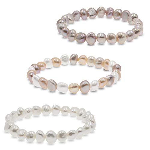 Image of Secret & You Woman Bracelet with White or Colorful Baroque Freshwater Cultured Pearls - 8-9 mm -18 cm Elasticated Band