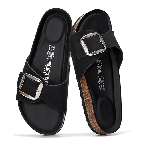 Image of Project Cloud 100% Genuine Leather Sandals Women Dressy Beach Essentials Slides for Women Footwear - Lightweight with Memory Foam Insole Sandals for Women 2026 - Womens Slides