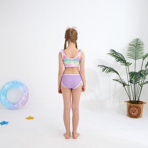 Image of Girls Two Piece Swimsuits Color Block Bowknot Swimwear Summer Beach Bikini Set Little Girl Bathing Suit with Chest Pad 3-10T
