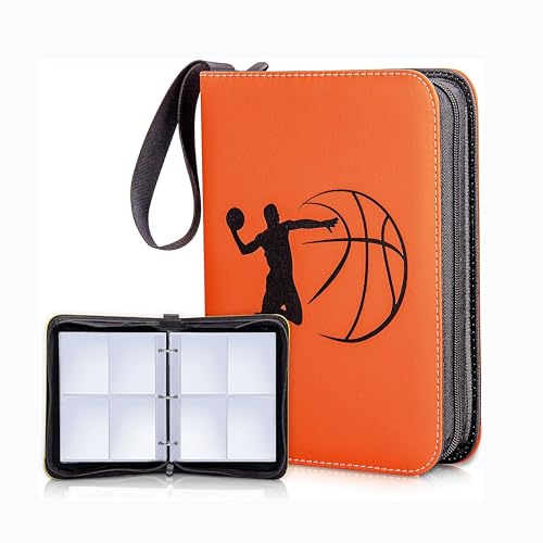 Basketball Card Binder, 4Pocket Zipper Sports card binder, 400 Double Sided Pocket Waterproof Album, Basketball Cards Display Holder, Expandable, For Gaming Cards, Yugioh, MTG and Other TCG (Orange)