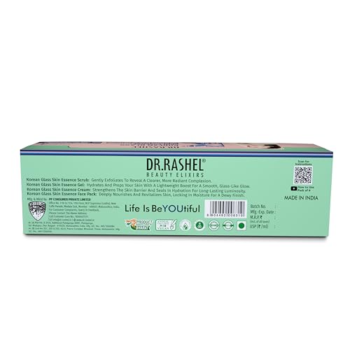 Image of DR.RASHEL Korean Glass Skin Essence Set, 4-Step Skincare Kit with Scrub, Gel, Face Pack, Cream, Rice Water and Ceramide Complex, 1520ml