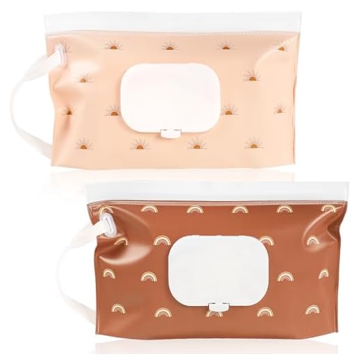 FEBSNOW 2 Pack Baby Wipes Dispenser, Portable Refillable Wipe Holder Baby Wipes Container Travel Wipes Case Reusable Boho Wet Wipes Pouch