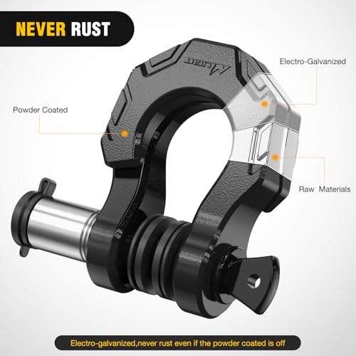 Image of Nilight 2 Pack 3 /4 inch D-Ring Separate Shackle with 7 /8 inch Lock Pin 45,000 lbs Break Strength, Off Road Recovery Shackle with Isolators Washers for Use with Tow Strap, Winch, Truck Vehicle (Black)