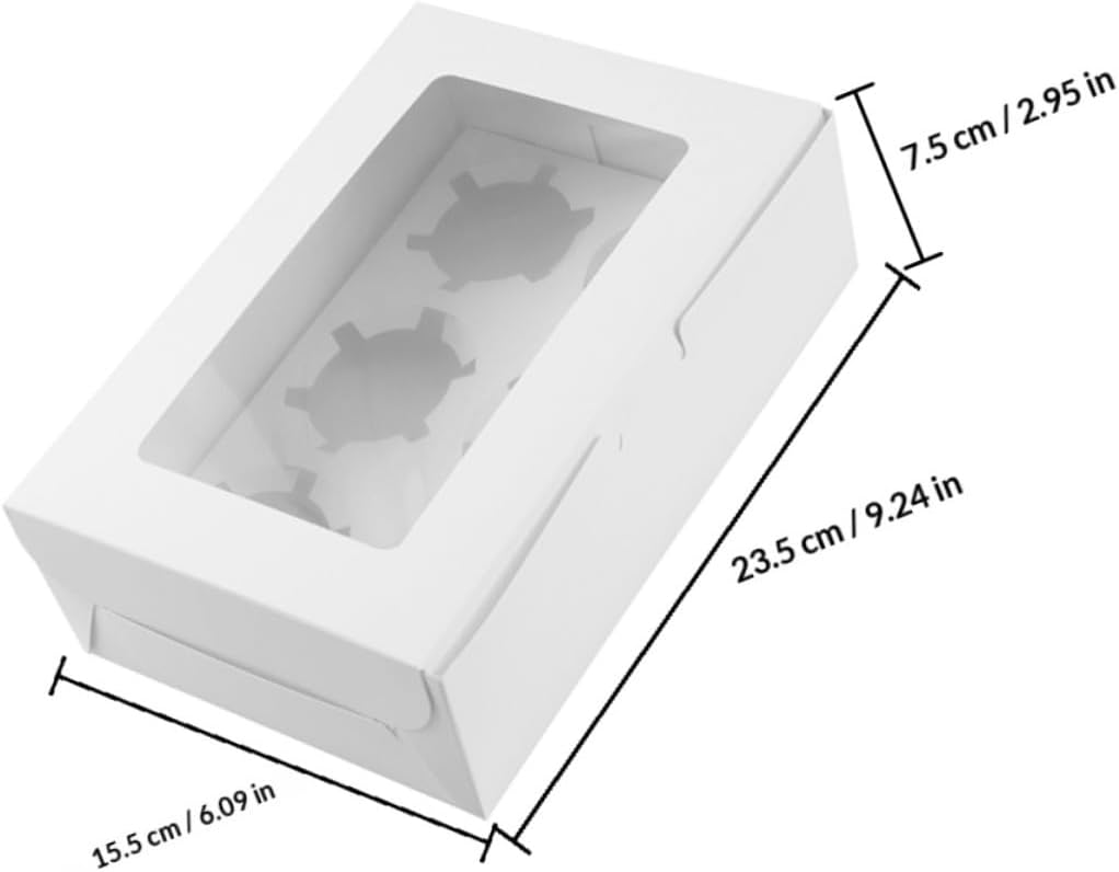15pcs White Paper Cupcake Boxes with Window, 6-count Muffin Container, Food-grade Cardboard Cake Carrier for Birthday, Holiday Party, and Baking Storage