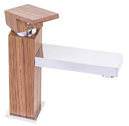 Preisvergleich Produktbild MyBer® Luxus Armatur Waschbecken Holzarmatur Waschbeckenarmatur Waschtischarmatur Echtholzarmatur Europäische Eiche. Handarbeit Chrom