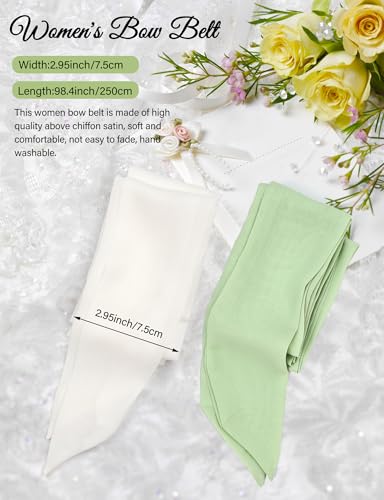 2 Pcs Women Dress Belt Chiffon Sash Waist for Wedding Bridal Sash for Special Occasion 3'' Wide Double Side2