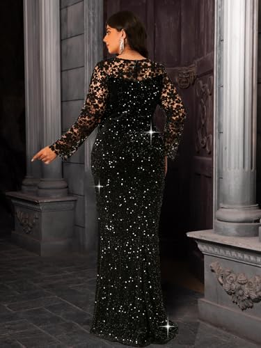Image of Velvet Sequin Formal Evening Party Dress Sweatheart Bodycon Long Sleeve Maxi Gown