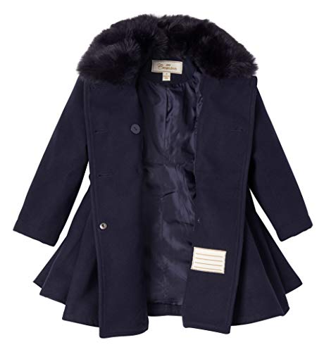 Cremson Girls’ Wool Look Princess Winter Dress Pea Coat Jacket Faux Fur Collar - Midnight (Size 7/8) - Thumbnail 6