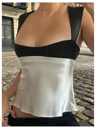 SOLY HUX Women's Satin Tank Top Color Block Scoop Neck Sleeveless Tie Back Summer Tops3