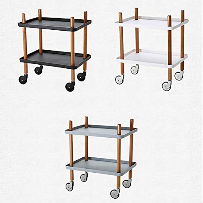 Trolley,Cart,Household Multi-Layer Trolleys,Cart Storage Shelf Solid Wood Frame Wheels Multifunction for Bathroom, Kitchen, Office, 3 Colors, 2 Sizes,49.7X34.7X57.6Cm-uRv1zVvu