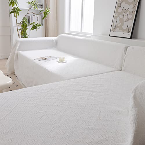 Sectional Couch Covers Set, 2 Pc L Shaped Sofa Covers For Sectional Sofa Set, Soft Jacquard Fabric Slipcover With Decorative Geometric Weave Guards Against Pet Hair, Stains, Fading (White, Large) #TOP1