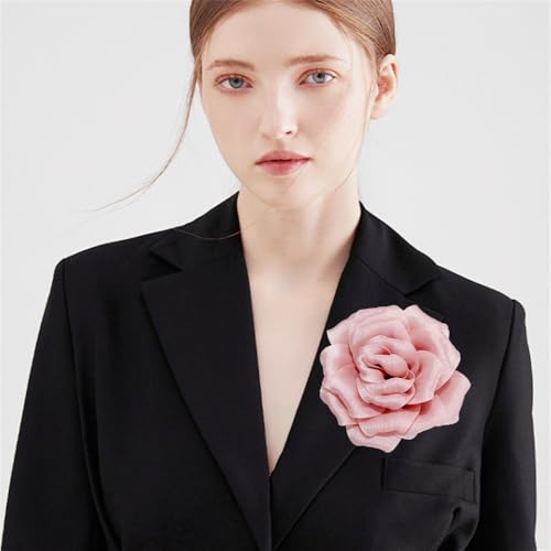 Image of Flash Camellia Flower Brooch Pin for Women Men Elegant Texture Fabric Dahlia Rose Floral Brooches Lapel Pins Dainty Wedding Holiday Party Costume Dress Accessories Jewelry