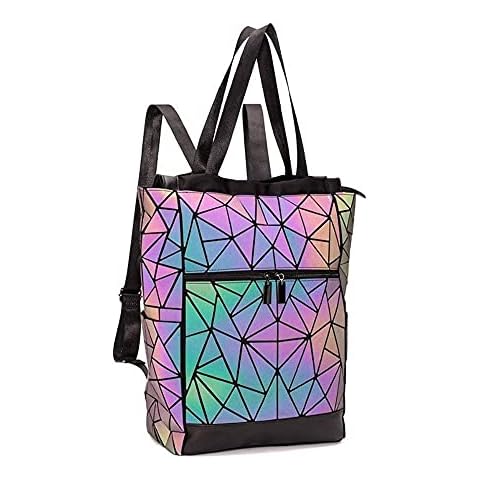 Geometric Holographic Backpack for Women Reflective Color Changing Backpack Luminous Backpack Travel Rucksack Travel Bag Satchel (Large Backpack) Cover
