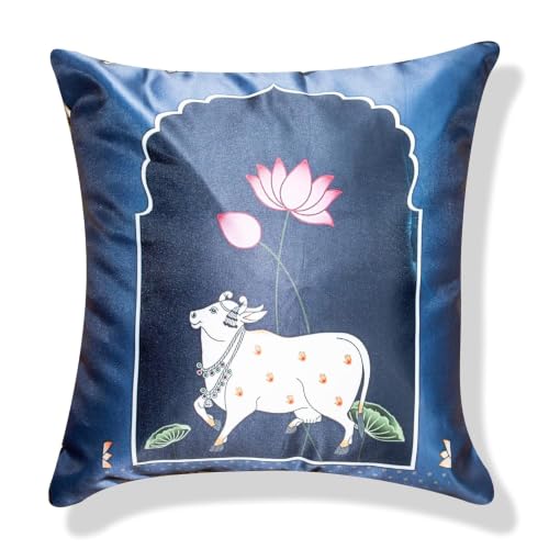 Image of Decorative Satin Sofa Cushion Covers Set of 5, 16 x 16 Inches, Multicolor Floral Printed Pillow Covers for Living Room, Bedroom, Couch & Sofa, Soft Glossy Fabric, Zipper Closure
