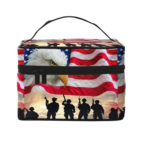 Borsa cosmetica americana per la giornata delle forze armate, con maniglia, grande capacità, borsa da viaggio a strati, scatola cosmetica con cerniera