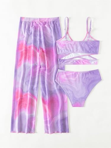 Sxiwei Kids Girls 3Pcs Printed Beach Sports Swimwear Bikini Set with Elastic Waistband Pants Beachwear Swimsuit3