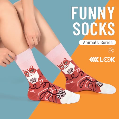 Image of HSELL Women Novelty Socks with Funny Animals Designs Cute Ideal for Cat Lover Breathable Cotton Socks for Daily Wear