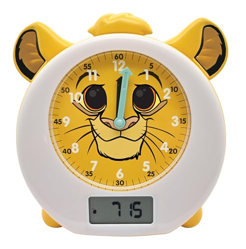 LEXiBOOK, Disney The Lion King, Simba, My Educational Sleep Companion, Alarm Clock, nightlight, Dawn Simulator, Timer, Dual time Display, Rechargeable Battery, Yellow, RLT100AN