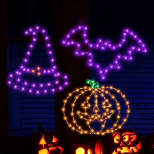 Chauve-souris lumineuse Halloween et chapeau citrouille étanche à piles