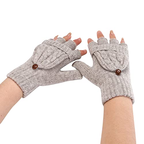 BIKETAFUWY Winter Warme Fingerlose Thermo Handschuhe Damen Handschuhe Weihnachten Winter Wärme Verdickung Erwachsener Fünf-Finger-Radfahren Strickhandschuhe Cover