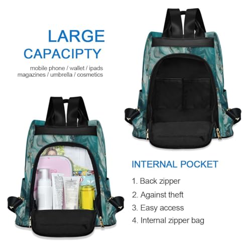 Image of ALAZA Teal Blue Marble Trips Hiking Camping Rucksack Pack for Women