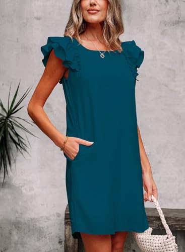 Image of Falechay Womens Summer Dresses Bow Tie Back Sundresses for Women Ruffle Short Sleeve Dress Casual Cute Sundress with Pockets