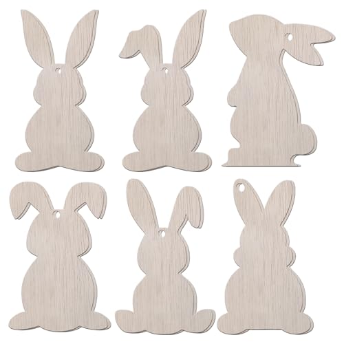12 Stück Hasen Figuren Osterdeko Modern Set - Osterhase Holz Anhänger zum Basteln & Bemalen - Osterdeko zum Aufhängen für den Osterstrauch - Osteranhänger Holz für eine Ostern deko Modern & Natürlich
