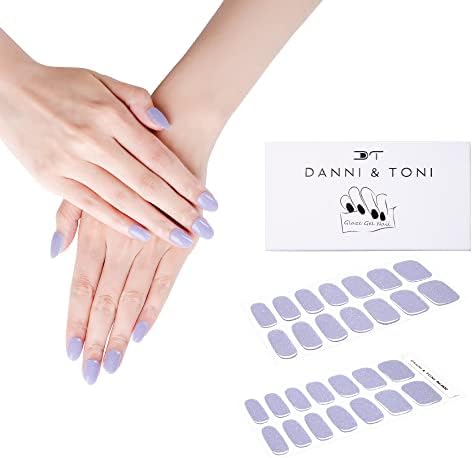 DANNI & TONI Semi Cured Gel Nail Strips Light Purple Gel Nail Stickers Sliver Glitters (Blue Lagoon) 28 Stickers