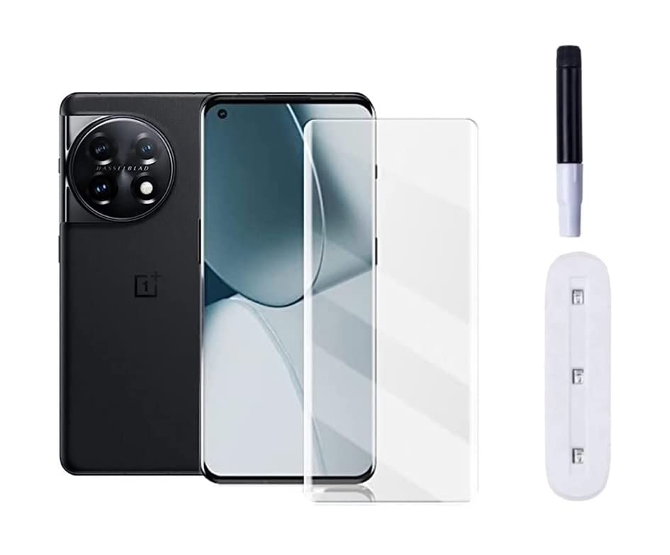 Image of 3D UV Curved Screen Protector Design for ONEPLUS 11 /11 Pro / 11R (5G) Fingerprint Support Advanced Border Less Edge to Edge Protection Tempered Glass and Easy Installation Kit