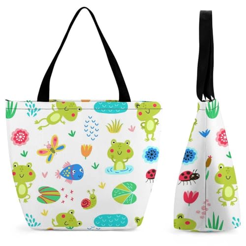 Sac de shopping grenouille pour femme grand cabas bandoulière voyage 28x18x32cm