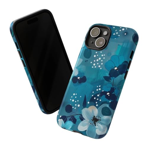 Coque rigide fleurie turquoise iPhone 15 évite rayures et chocs - 2
