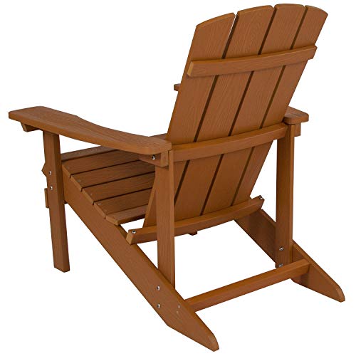 Flash Furniture JJ-C14501-TEAK-GG Charlestown Commercial Grade Indoor/Outdoor Adirondack Chair, Weather Resistant Durable Poly Resin Deck And Patio Seating, Teak thumb #4