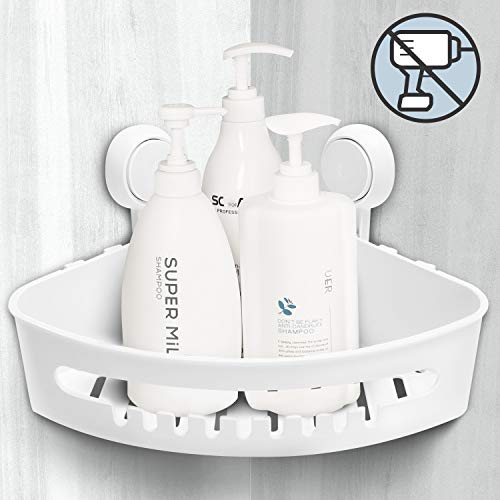 amzdeal Corner Shower Caddy, No-Drilling Wall Shelf with Removable Vacuum Suction Cup, Storage