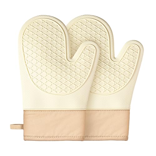 Silicone Oven Mitts (2 PCS), Waterproof Non Slip Grip Oven Gloves with Thick Soft Cotton Lining,...